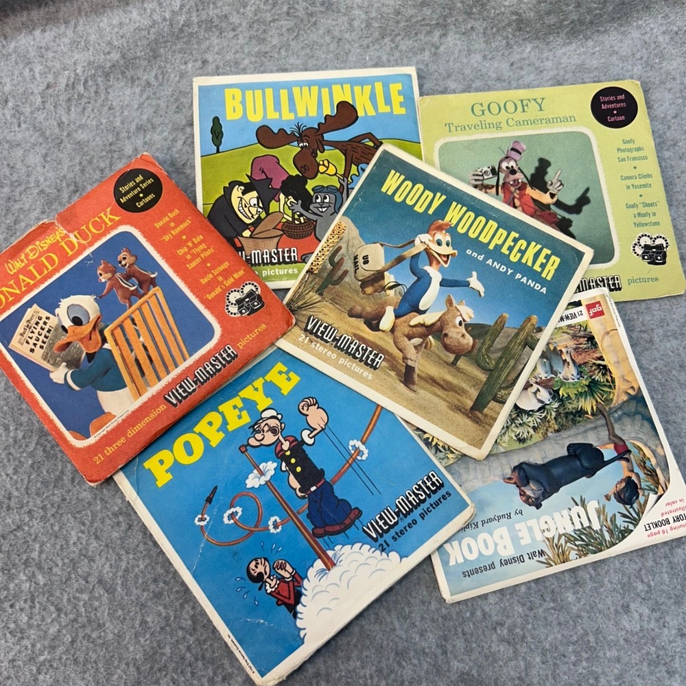 Vintage View-Master Reels Cartoon Lot Donald Duck Popeye Bullwinkle Goofy Woody